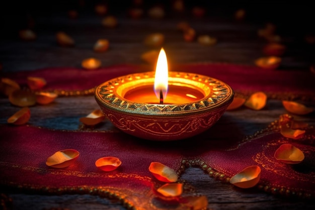 Happy diwali lub deepavali tradycyjny indyjski festiwal z glinianą lampą naftową diya indyjski hinduski festiwal