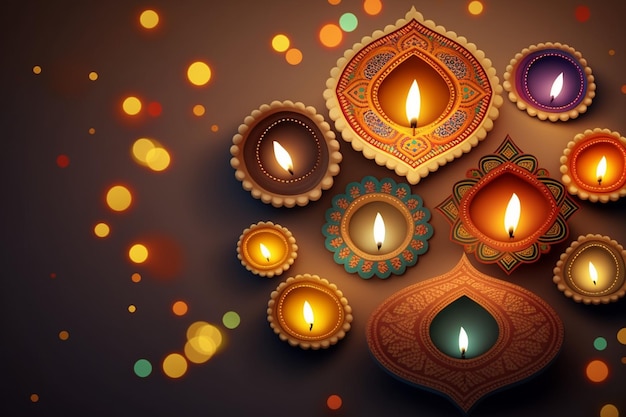 Happy diwali lub deepavali tradycyjny indyjski festiwal z lampą lub latarnią nieba Indyjski festiwal hinduski