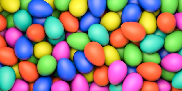 Happy Easter Tło z malowanymi jajkami Koncepcyjna ilustracja renderowania 3d