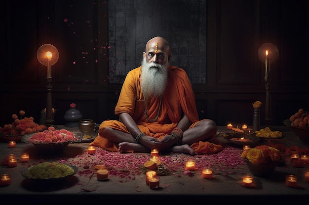 Happy guru purnima Dzień narodzin pierwszego guru Święto wielkiego mędrca Vyasy Tradycyjne hinduskie święto poświęcone oświeconym mistrzom duchowym Generacyjna AI