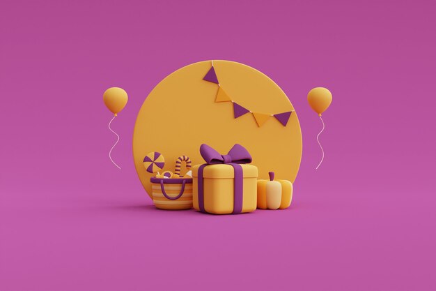 Happy Halloween banery sprzedaży lub tło zaproszenie na przyjęcie. dynia i dekoracja halloween. renderowania 3d.