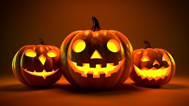 Happy Halloween ilustracji trzy dyni na białym tle Generative Ai