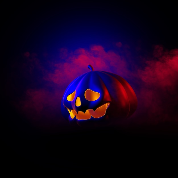 Happy halloween projekt z dyniami na ciemnym tle miejsca na tekst płasko leżał ilustracja 3D lay