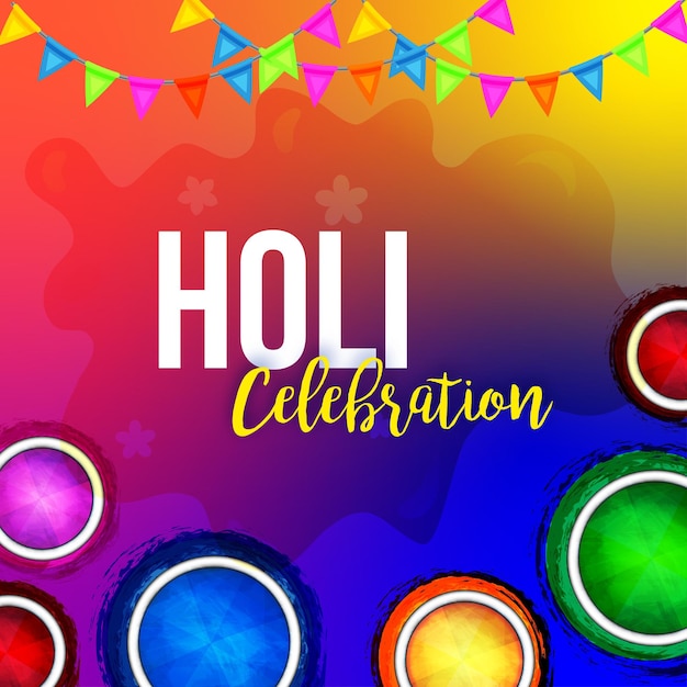Happy Holi Pozdrowienia Różowy Żółty Niebieski Kolorowy Indyjski Hinduizm Festiwal Social Media Tło