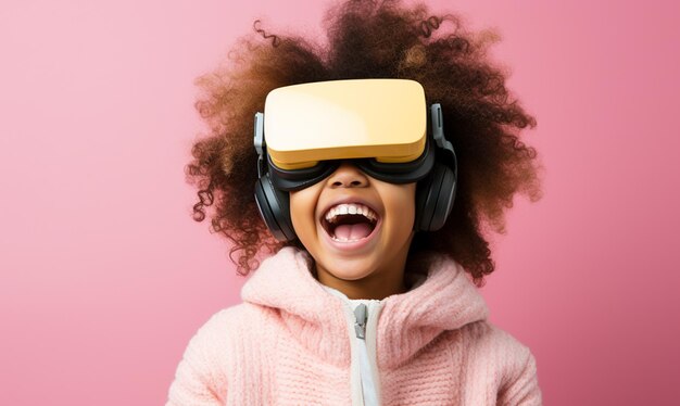 Happy Kid cieszy się wykorzystaniem VR, futurystycznej technologii edukacyjnej i rozrywkowej.