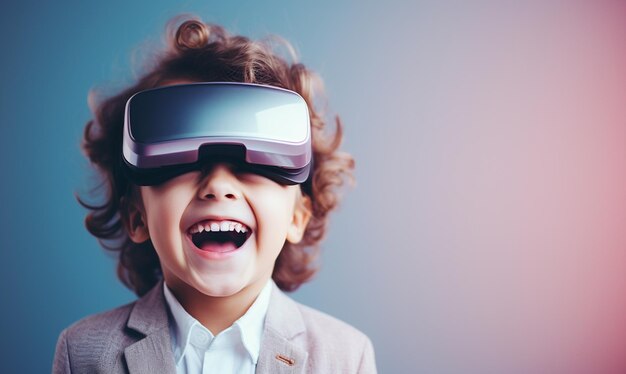 Happy Kid cieszy się wykorzystaniem VR, futurystycznej technologii edukacyjnej i rozrywkowej.