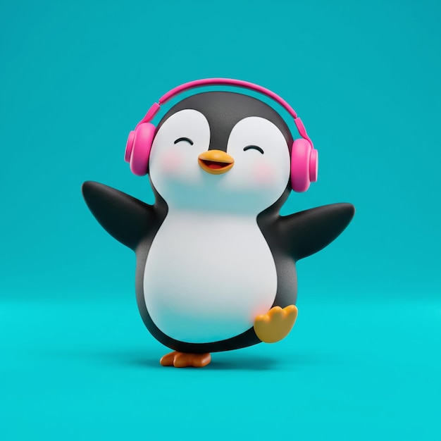 Happy Penguin Dancing with Headphones