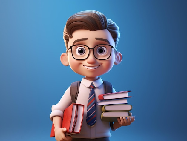 Happy School boy z książkami w ręku