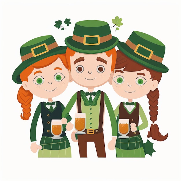 Happy St Patrick's Day ilustracja koniczyna pozostawia kubek piwa i kapelusz