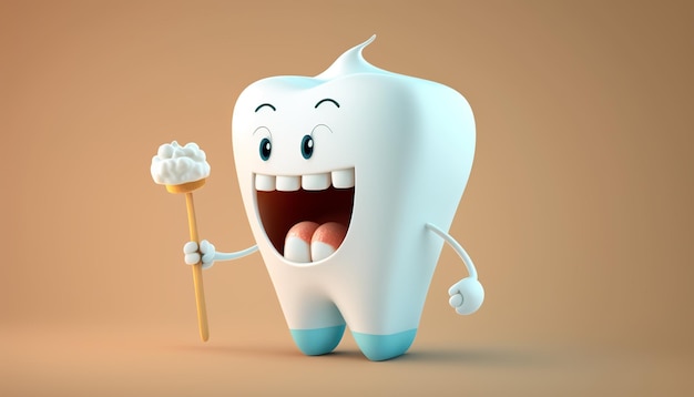 Happy Tooth Cartoon Pojedynczo na tle Generatywne Ai