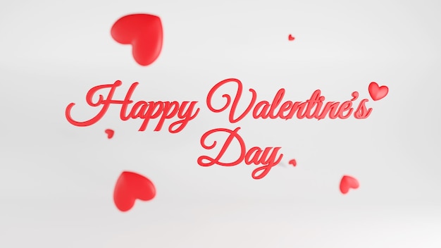 Happy Valentines Day 3D Text z czerwonym sercem i białym tłem