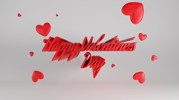 Happy Valentines Day 3D Text z czerwonym sercem i białym tłem