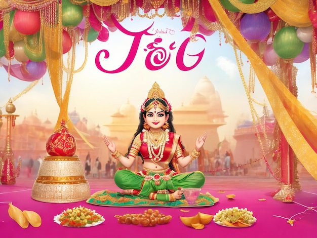 Hariyali teej hinduski festiwal powitanie tło z szczęśliwą kobietą ai generowaną