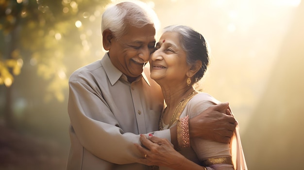 Harmoniczna miłość Uśmiechy starszej pary oświetlają spokojny dzień