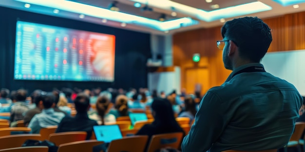 Harmonogram programu konferencji wyświetlany na ekranie cyfrowym