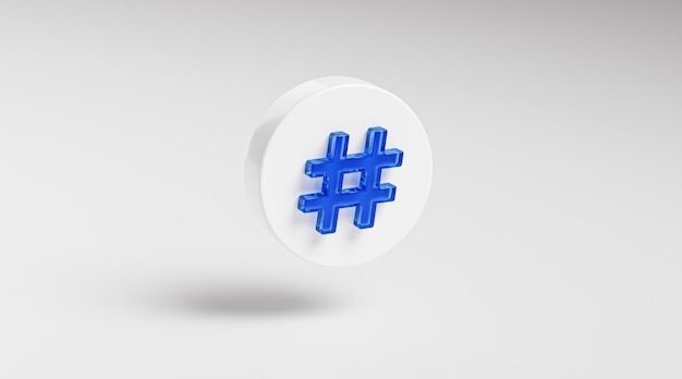 Zdjęcie hashtag niebieskie szkło ikona przycisku na symbolu aplikacji okręgu renderowania 3d