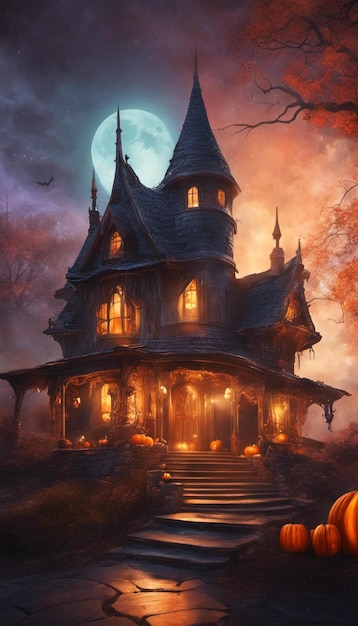 Haunted House at Dusk Halloween Season's Charm Ai wygenerował treści