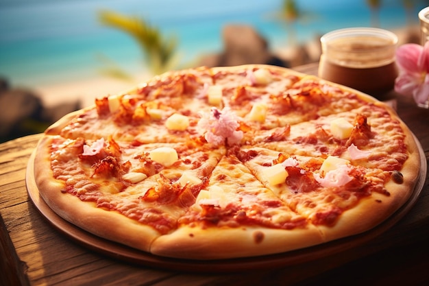 Hawajska pizza podawana na przyjęciu dla dzieci na tematyce hawajskiej