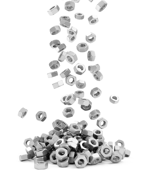 Heap of Metal Screw Steel Nuts Falling