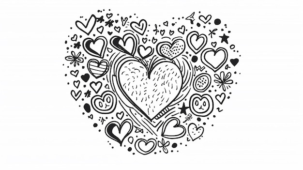 Heart doodle Ilustracja linii kreskówkowych na białym tle