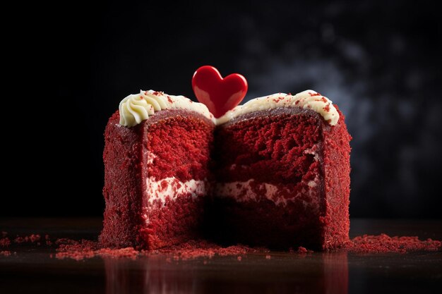 Zdjęcie heart shaped red velvet cake on dark