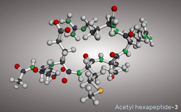 Heksapeptyda acetylowa 3 (Hexapeptide Acetyl-3) i argirelina 3D model molekularny