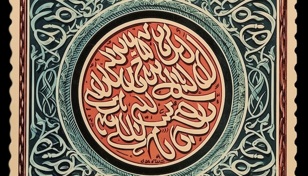 Zdjęcie heliogravure drukowanie znaczka pocztowego z kaligrafii arabskiej