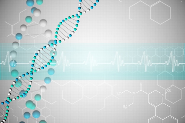 Helisa DNA na niebiesko ze strukturami chemicznymi
