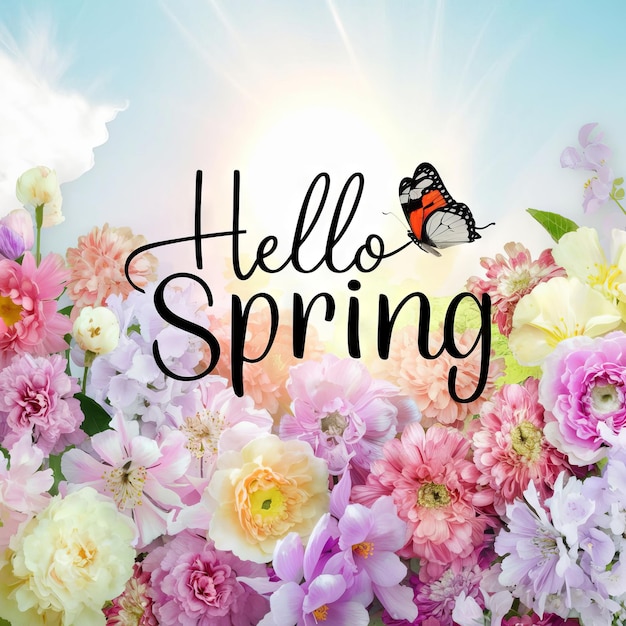 Hello Spring Greeting Poster Banner Konceptualny projekt