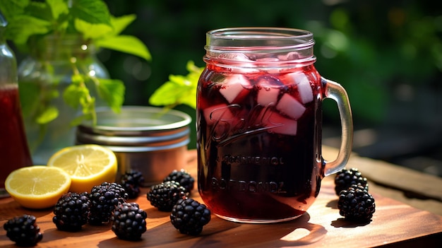 Herbata mrożona z jeżyn Zimna czarna herbata z dodatkiem świeżych jagód i plasterków cytryny