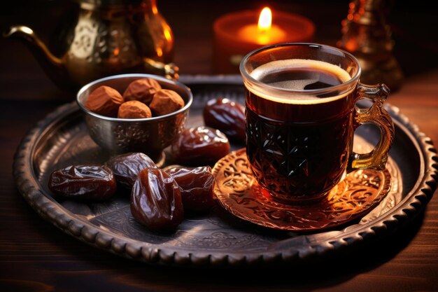herbata w stylu arabskim w tradycyjnej filiżance z daktylami
