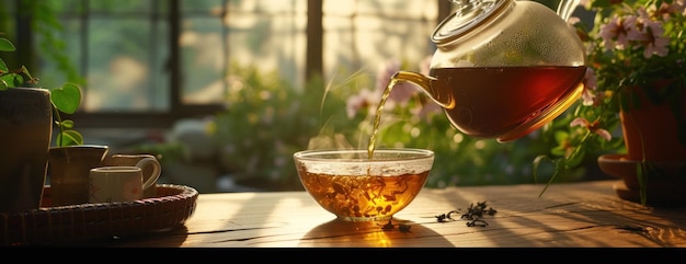 Herbatnik nalewający herbatę do filiżanki