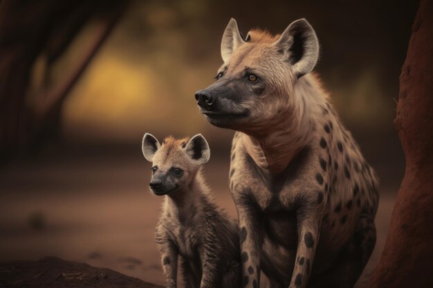 Hiena z młodym w naturalnym środowisku Generative AI