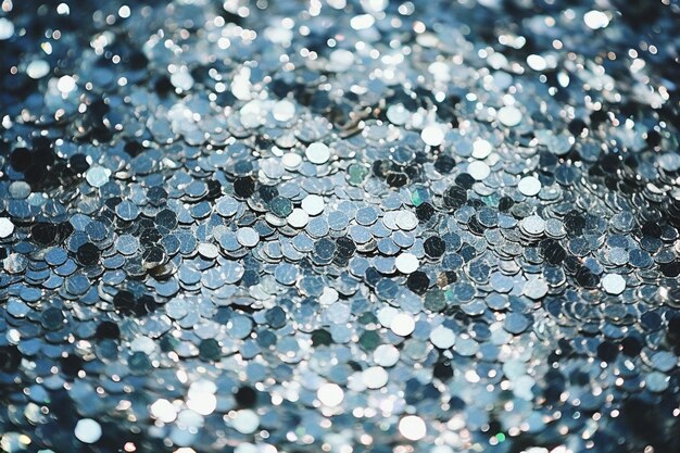 Zdjęcie high angle view of shiny silver colored glitter background