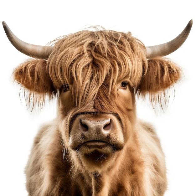 Highland Cattle Face na białym tle AI