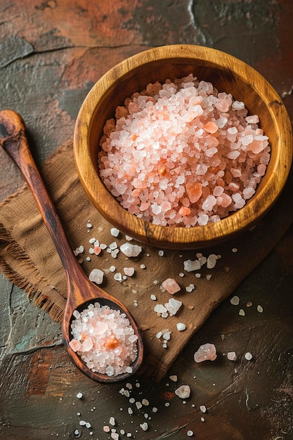 Himalajska różowa sól na talerzu Selektywne skupienie