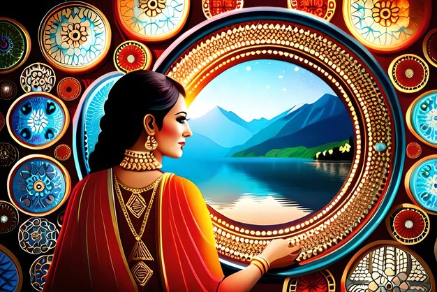 Hinduistyczne święto Karva Chauth przedstawione na ilustracji cyfrowej