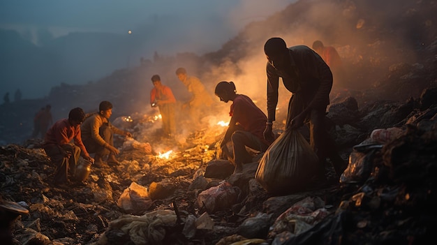 Hindusi zbierają odpady plastikowe butelki w jego worku, aby zarobić na życie śmieciami