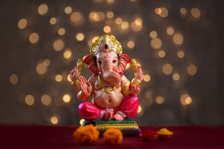Hinduski bóg Ganesha na Blured bokhe, Ganesha Idol.