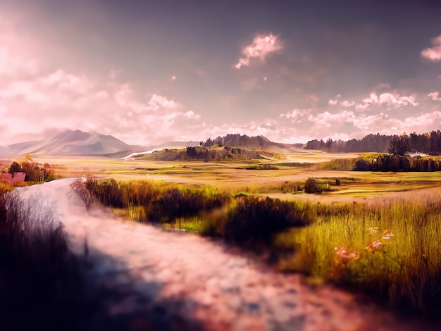 Zdjęcie hiper realistyczne zdjęcie realistyczne marzycielskie spokojne krajobraz miękkie czyste niebo kodachrome symulacja filmu