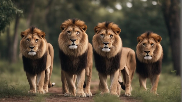 Hiperrealistyczna grupa lwów w dżungli