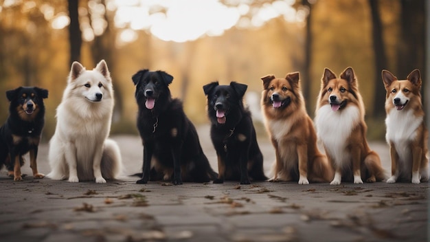 Hiperrealistyczna grupa uroczych psów