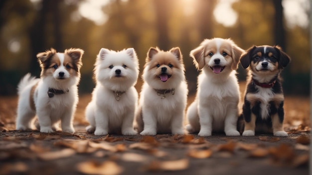 Hiperrealistyczna grupa uroczych psów