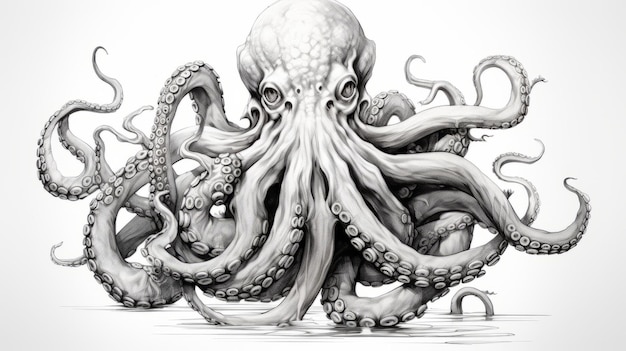 Hiperrealistyczna ilustracja Scifi Octopus z odważnymi postaciami inspirowanymi mangą