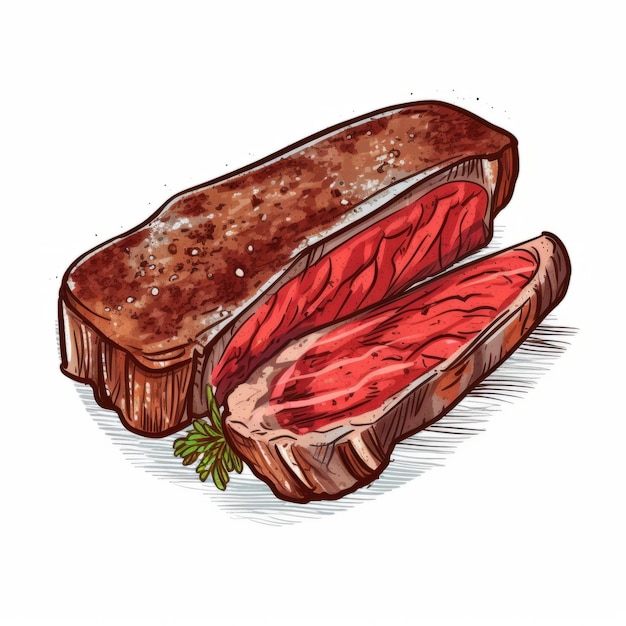 Hiperrealistyczna ilustracja wektorowa mięsisty stek na białym tle
