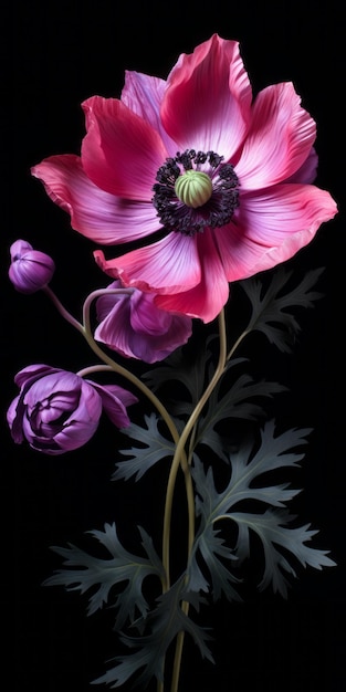 Hiperrealistyczna różowa i fioletowa ilustracja maku