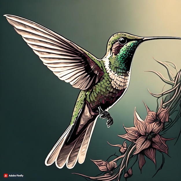 Zdjęcie hiperrealistyczne ilustracje kolibri, który wygląda jak odwrócony