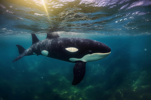 Hiperrealistyczne podwodne zdjęcie generatywnej sztucznej inteligencji orki