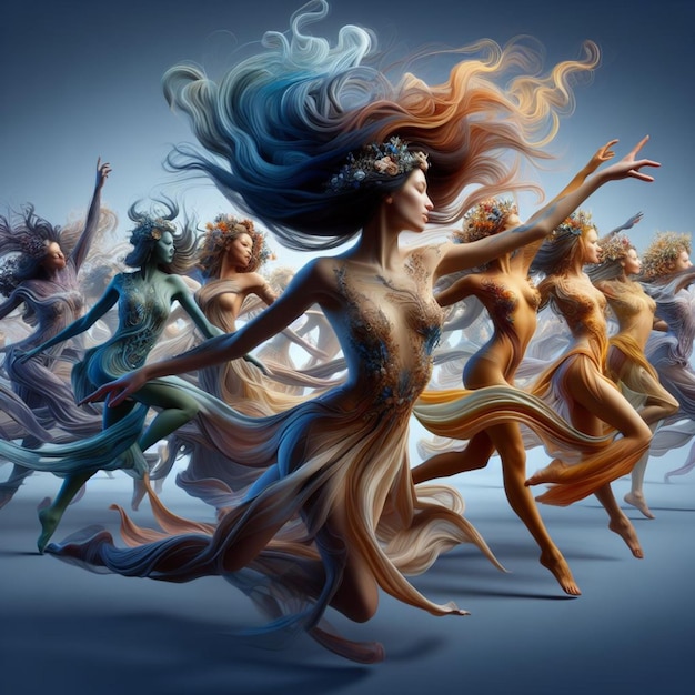Zdjęcie hiperrealistyczne, przyciągające wzrok obrazy pięknych tańczących kobiet różnych narodowości
