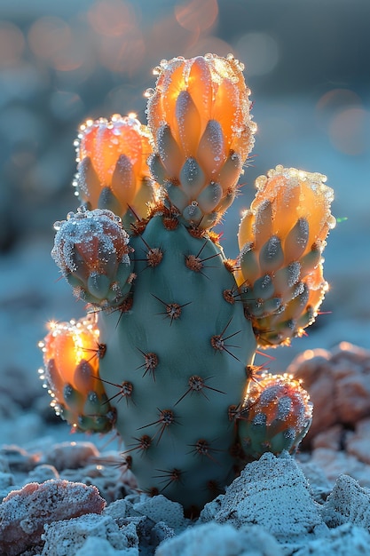 hiperrealistyczne zdjęcie fantazji abstrakcyjne złote kaktusy każdego koloru wygląda pięknie rano